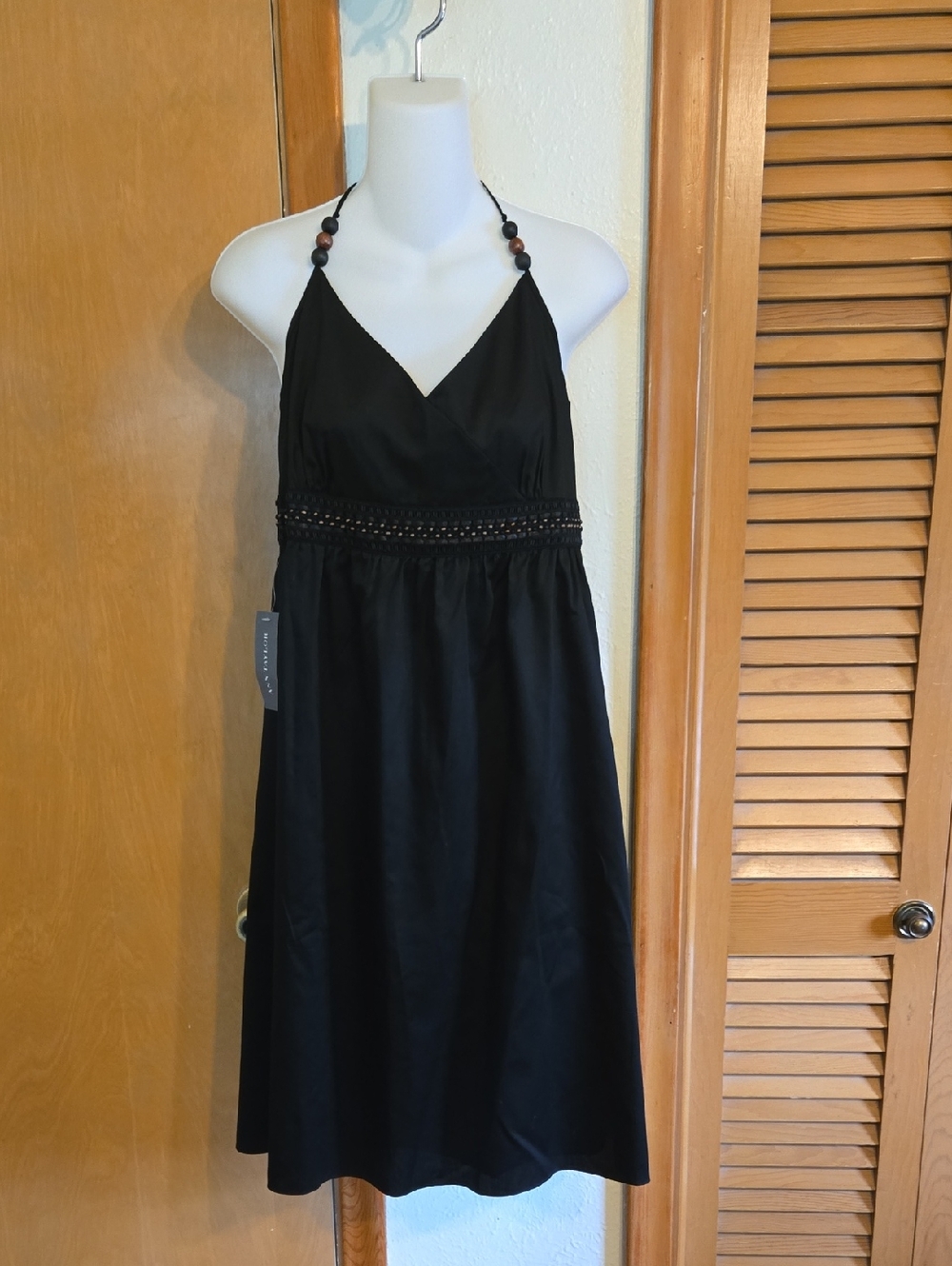 NEW Ann Taylor Black Brown Beaded Halter Dress 8